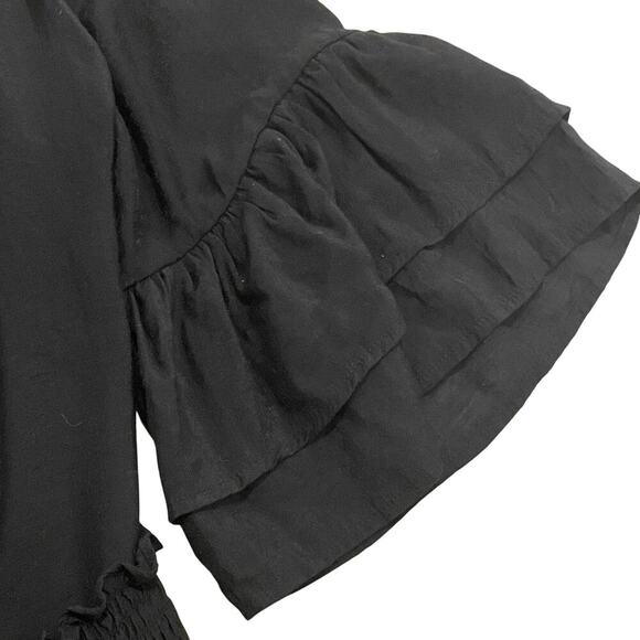 Mystical Avant Garde Black Duster Kimono | Smocked Waist Pockets Ruffle Art Wear - Picture 4 of 9
